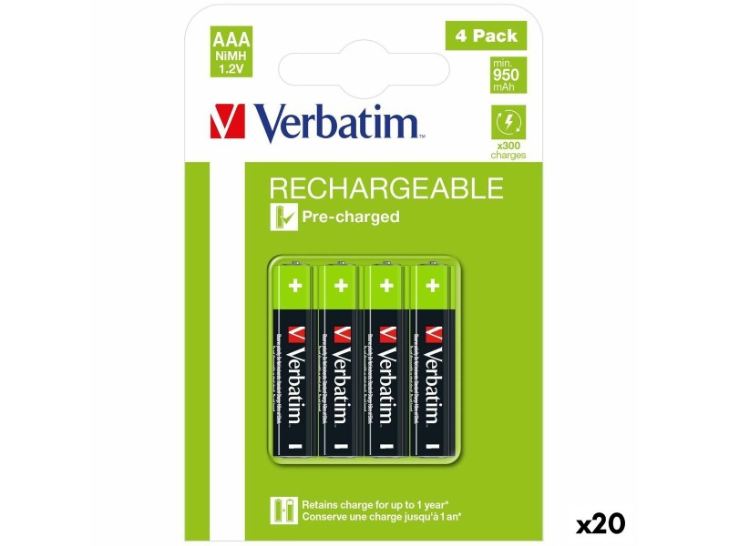 Зареждащи се батерии Verbatim 1,2 V AAA LR03 4 Части (20 броя) NaN –  BB Презареждащи се батерии