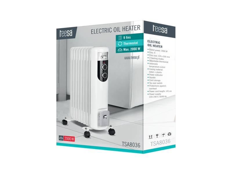 Teesa TSA8036 Electric Oil Heater White 2000 W