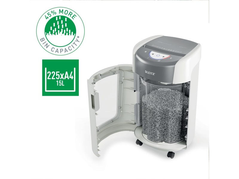Leitz IQ OptiMax Home Office 225 Micro Cut Paper Shredder Security P5 15L - White