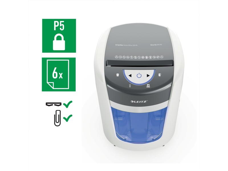 Leitz IQ OptiMax Home Office 225 Micro Cut Paper Shredder Security P5 15L - White