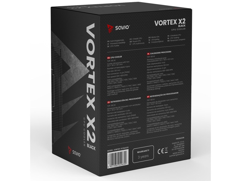 SAVIO VORTEX X2 BLACK CPU Cooler
