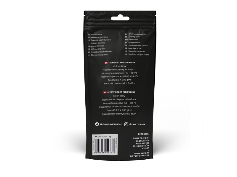 Savio TG-04 4g heat sink compound Thermal paste 14.5 W/m·K