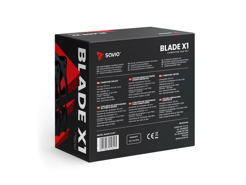 SAVIO Fan Set BLADE X1 SET 3 x 120mm 4-pin PWM black