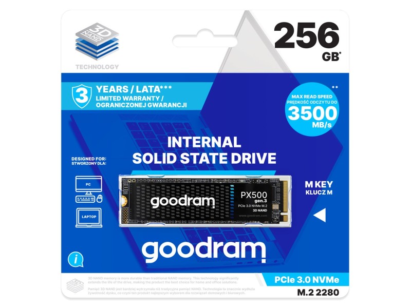 Goodram PX500 GEN.3 SSDPR-PX500-256-80-G3 internal solid state drive 256 GB M.2 PCI Express 3.0 NVMe 3D NAND