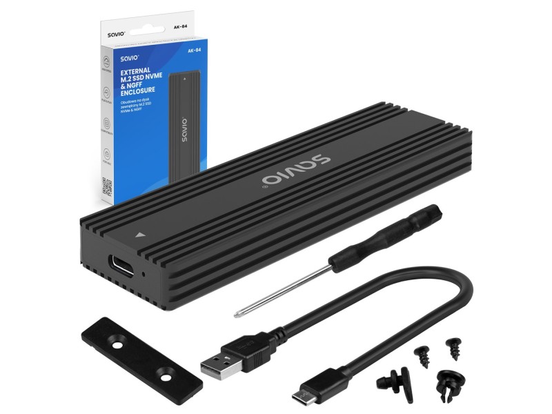 Savio AK-84 storage drive enclosure SSD enclosure Black M.2