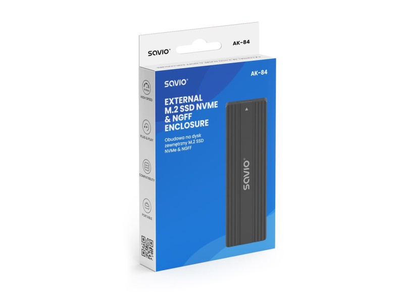 Savio AK-84 storage drive enclosure SSD enclosure Black M.2