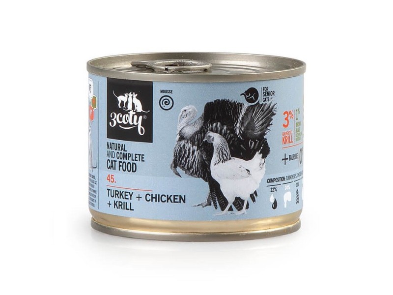 3COTY Turkey, chicken and krill Senior - wet cat food - 180g 3COTY Turkey, chicken and krill Senior - wet cat food - 180g