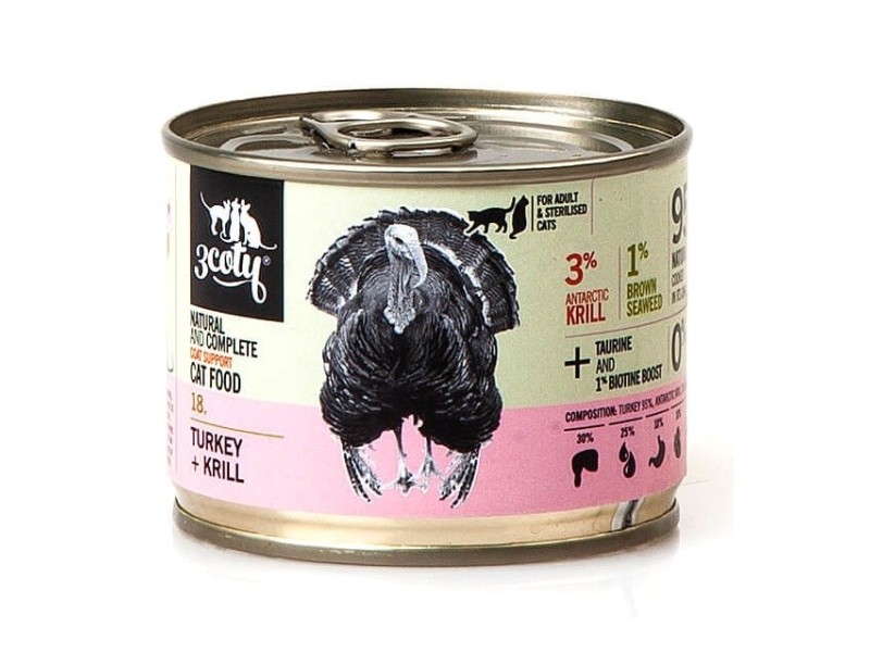 3COTY 18. Turkey with krill Coat support - wet cat food - 180g