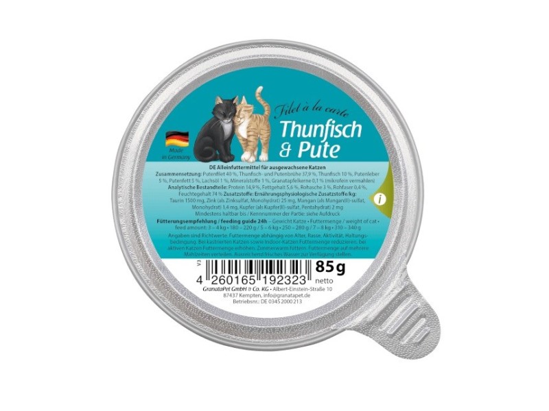 GRANATAPET Filet á la carte Tun with turkey - wet cat food - 85g GRANATAPET Filet á la carte Tun with turkey - wet cat food - 85g