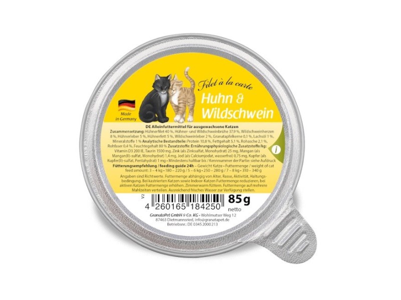 GRANATAPET Filet á la carte Chicken with wild boar - wet cat food - 85g