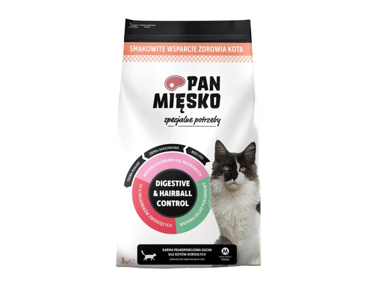 PAN MIĘSKO Digestive & Hairball Control Turkey - dry cat food - 3kg