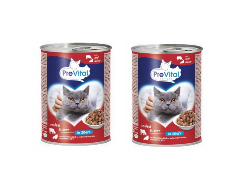PREVITAL Beef with liver in gravy - wet cat food - 2x415g