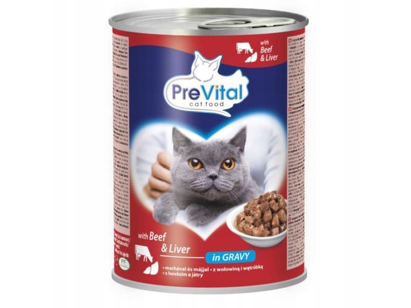 PREVITAL Beef with liver in gravy - wet cat food - 2x415g