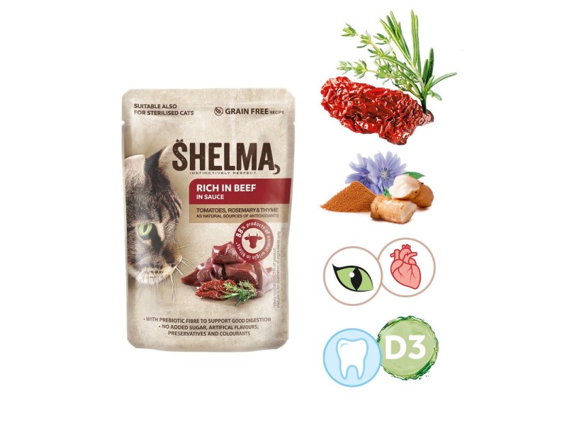 SHELMA Rich in beef in sauce - wet cat food - 85g