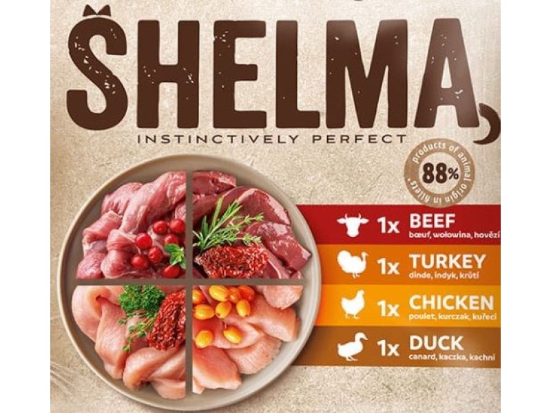 SHELMA Rich in chicken, turkey, beef and duck - wet cat food - 4x85g