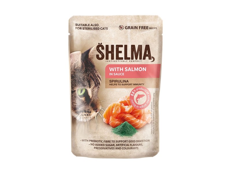 SHELMA Rich in salmon, cod, beef and chicken - wet cat food - 4x85g