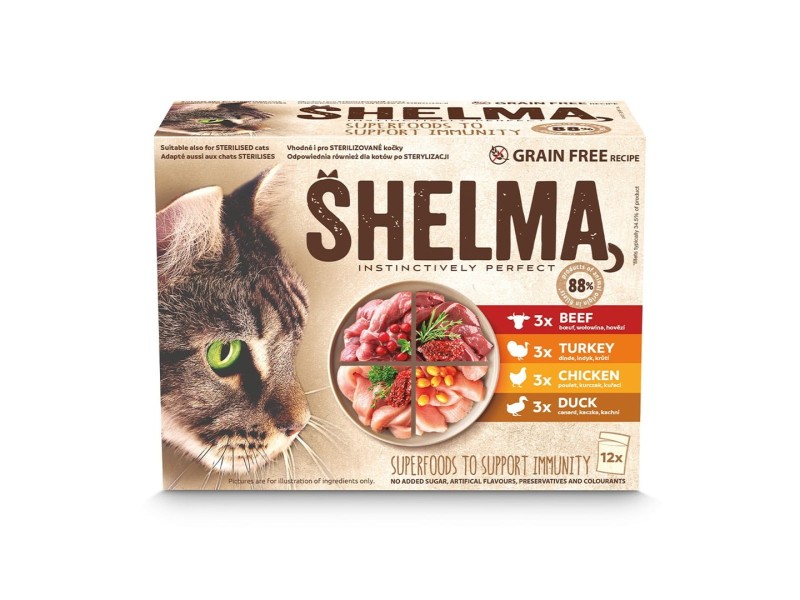 SHELMA with turkey, duck, chicken and beef in sauce - wet cat food - 12x85g