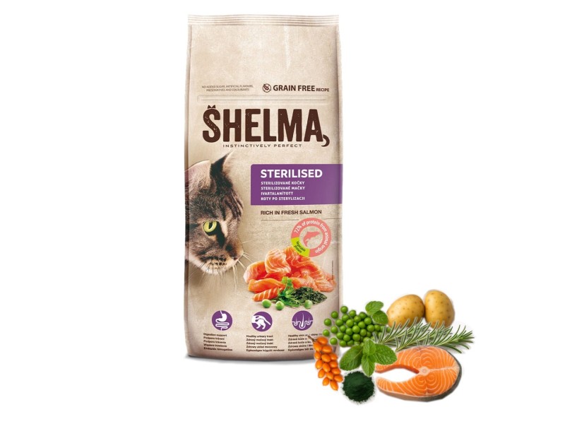SHELMA Sterilised Salmon - dry cat food - 8kg