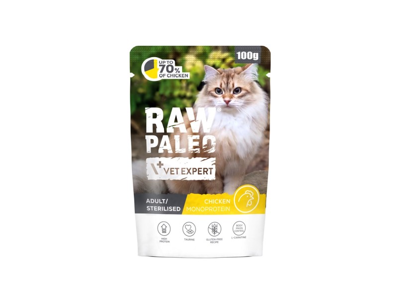VETEXPERT Raw Paleo Adult Sterilised Chicken - wet cat food - 100g VETEXPERT Raw Paleo Adult Sterilised Chicken - wet cat food - 100g