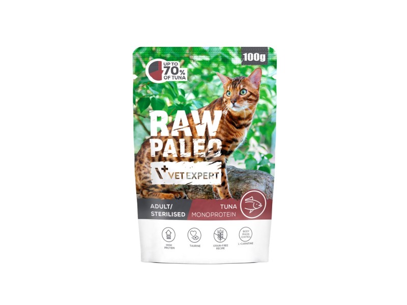 VETEXPERT Raw Paleo Adult Sterilised Tuna - wet cat food - 100g
