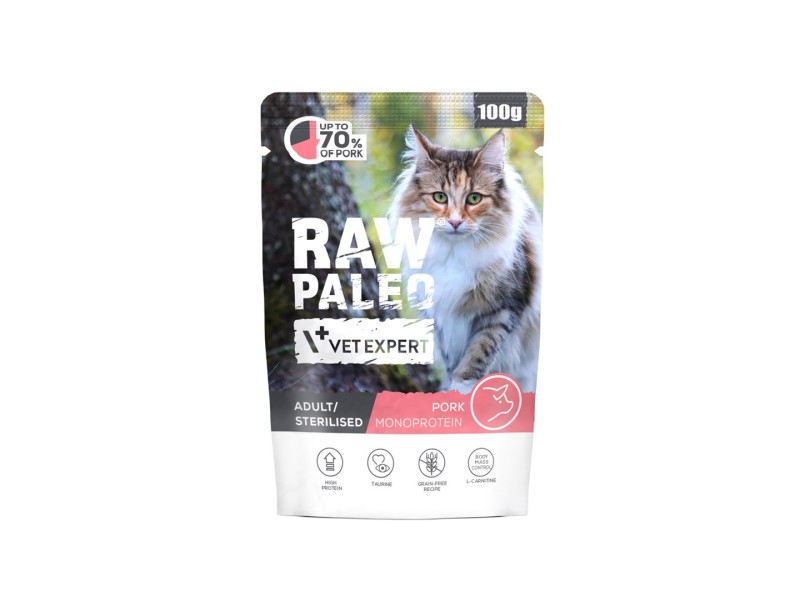 VETEXPERT Raw Paleo Adult Sterilised Pork - wet cat food - 100g