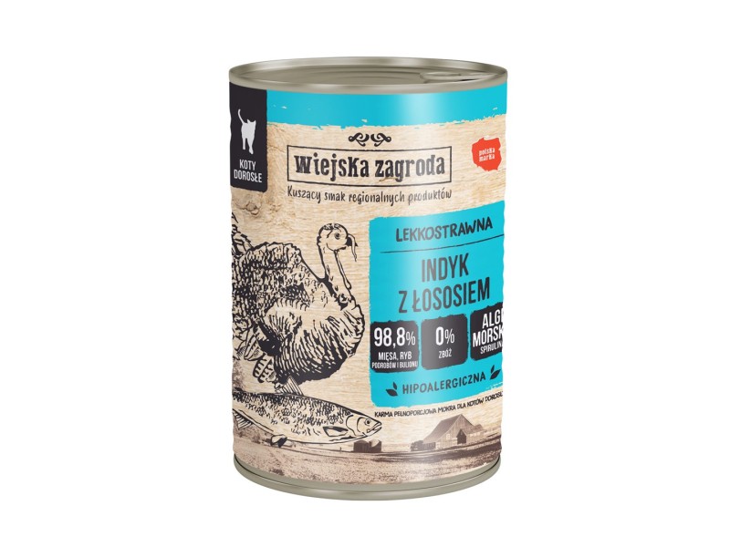 WIEJSKA ZAGRODA Turkey with salmon - wet cat food - 400g WIEJSKA ZAGRODA Turkey with salmon - wet cat food - 400g