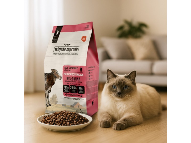 WIEJSKA ZAGRODA Monoprotein Beef - dry cat food - 3kg