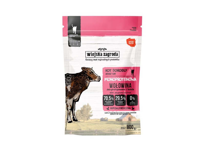 WIEJSKA ZAGRODA Monoprotein Beef - dry cat food - 800g