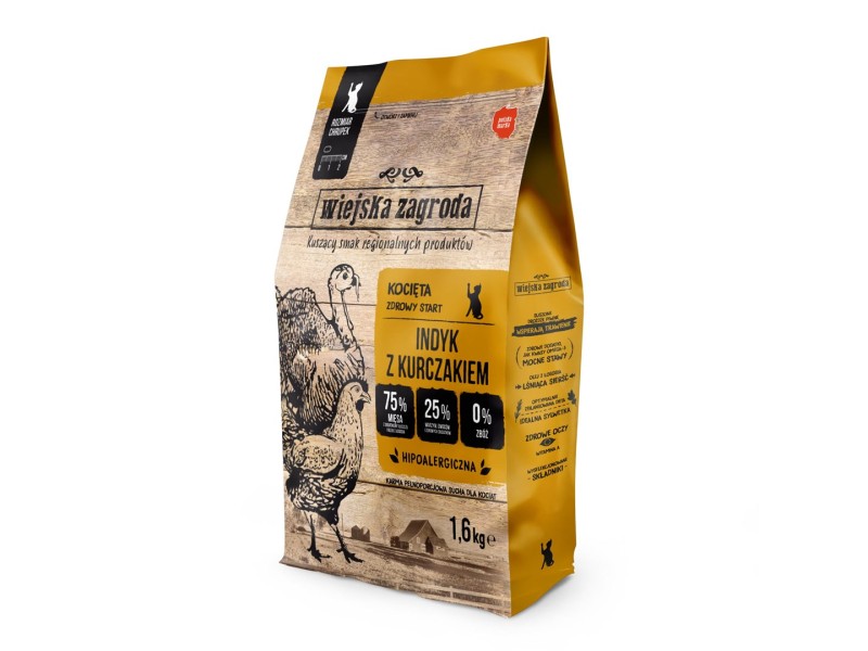 WIEJSKA ZAGRODA Turkey and chicken for kittens - dry cat food - 1,6kg