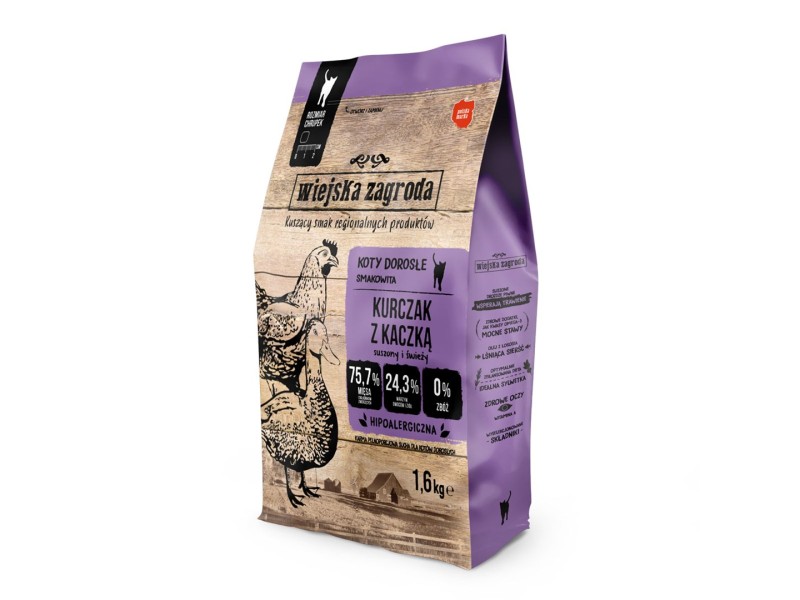 WIEJSKA ZAGRODA Chicken with duck - dry cat food - 1,6kg