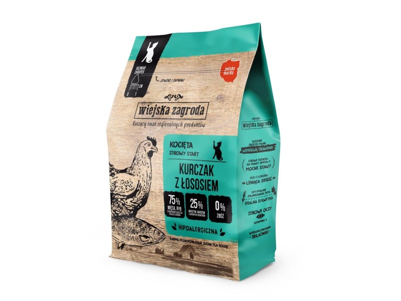 WIEJSKA ZAGRODA Chicken with salmon - dry cat food - 400g