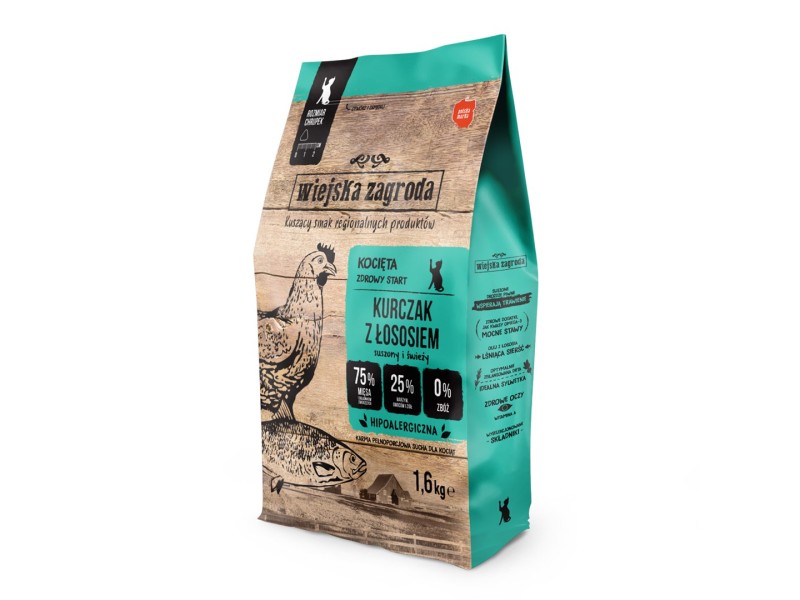 WIEJSKA ZAGRODA Chicken with salmon for kittens - dry cat food - 1,6kg
