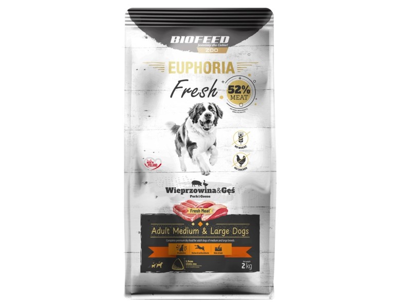 BIOFEED Euphoria Fresh Adult Medium & Large Pork with goose - dry dog food - 2kg