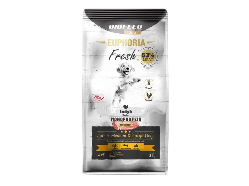 BIOFEED Euphoria Fresh Junior Medium & Large Monoprotein Turkey - dry dog food - 2kg