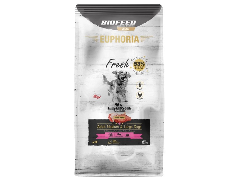 EUPHORIA Fresh Adult Medium & Large dogs Turkey with rabbit - dry dog food - 12kg