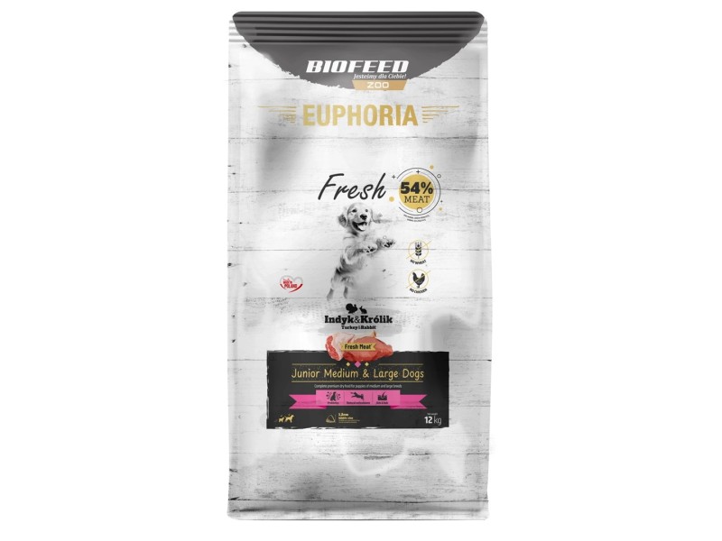 EUPHORIA Fresh Junior Medium & Large dogs Turkey with rabbit - dry dog food - 12kg