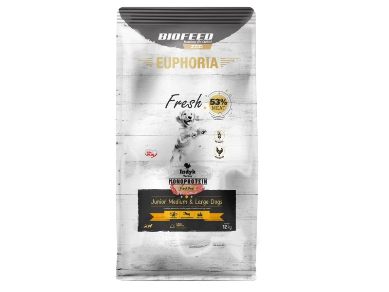 BIOFEED Euphoria Fresh Junior Medium & Large Monoprotein Turkey - dry dog food - 12kg