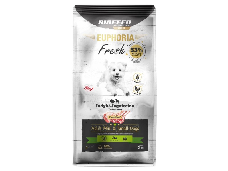 BIOFEED Euphoria Fresh Adult Mini & Small Turkey with lamb - dry dog food - 2kg BIOFEED Euphoria Fresh Adult Mini & Small Turkey with lamb - dry dog food - 2kg