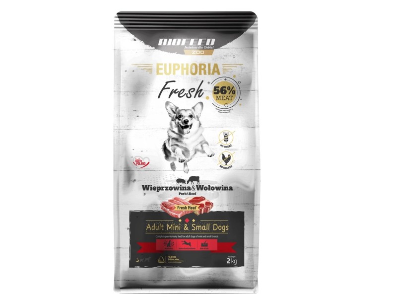 BIOFEED Euphoria Fresh Adult Mini & Small Pork with beef - dry dog food - 2kg BIOFEED Euphoria Fresh Adult Mini & Small Pork with beef - dry dog food - 2kg