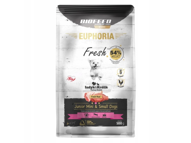 BIOFEED Euphoria Fresh Junior Turkey with rabbit XS/S - dry dog food - 500g BIOFEED Euphoria Fresh Junior Turkey with rabbit XS/S - dry dog food - 500g
