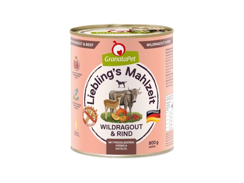 GRANATAPET Liebling's Mahlzeit Vension ragout and beef - wet dog food - 800g