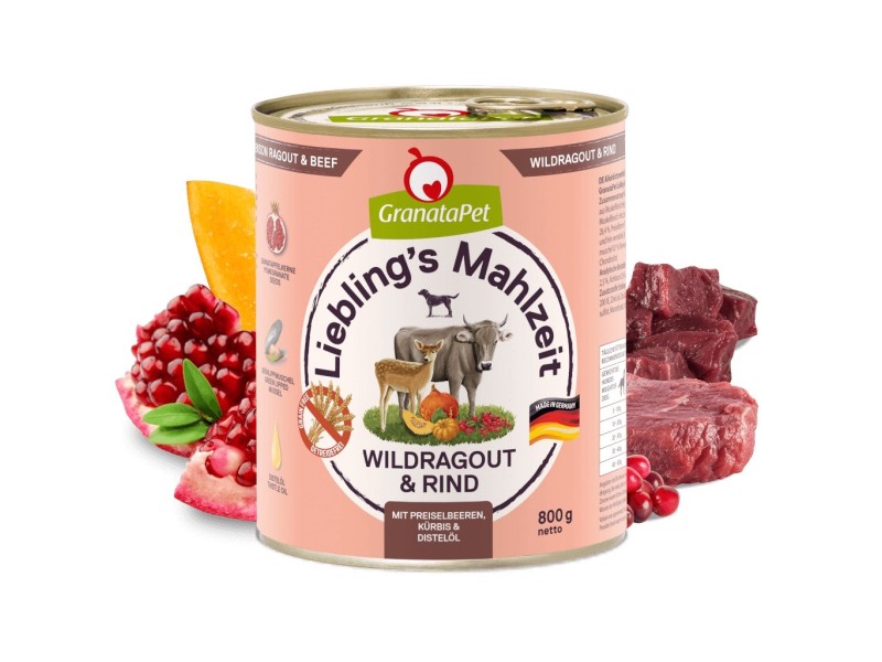 GRANATAPET Liebling's Mahlzeit Vension ragout and beef - wet dog food - 800g