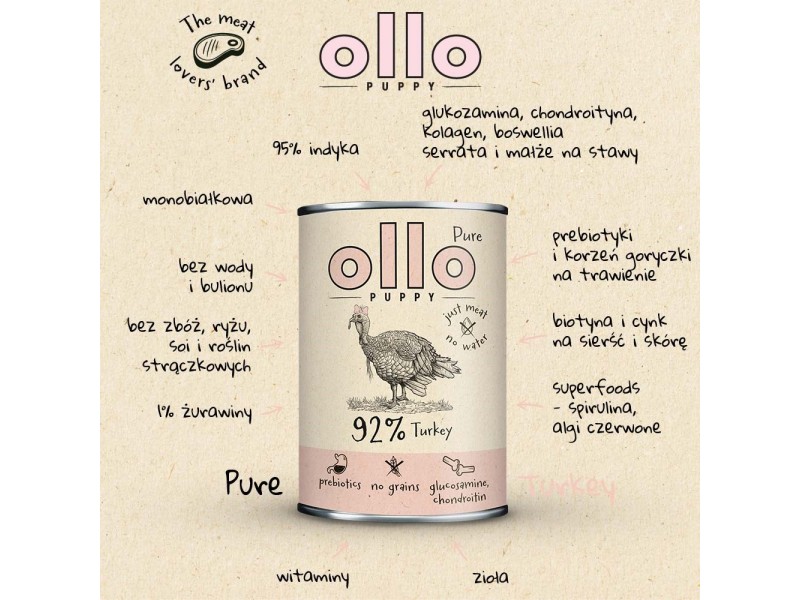 OLLO Puppy Pure Turkey - wet dog food - 850 g