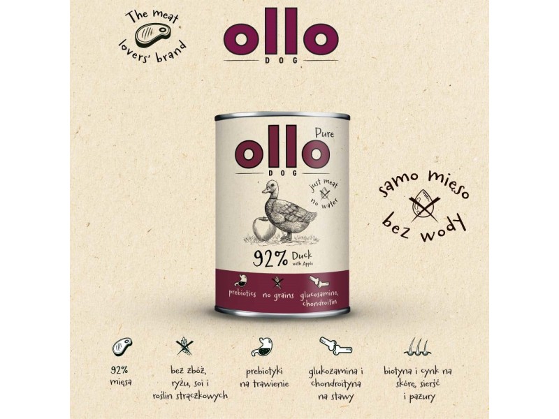 OLLO Pure Duck with apple - wet dog food - 400g