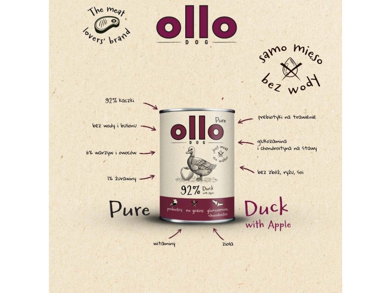 OLLO Pure Duck with apple - wet dog food - 400g