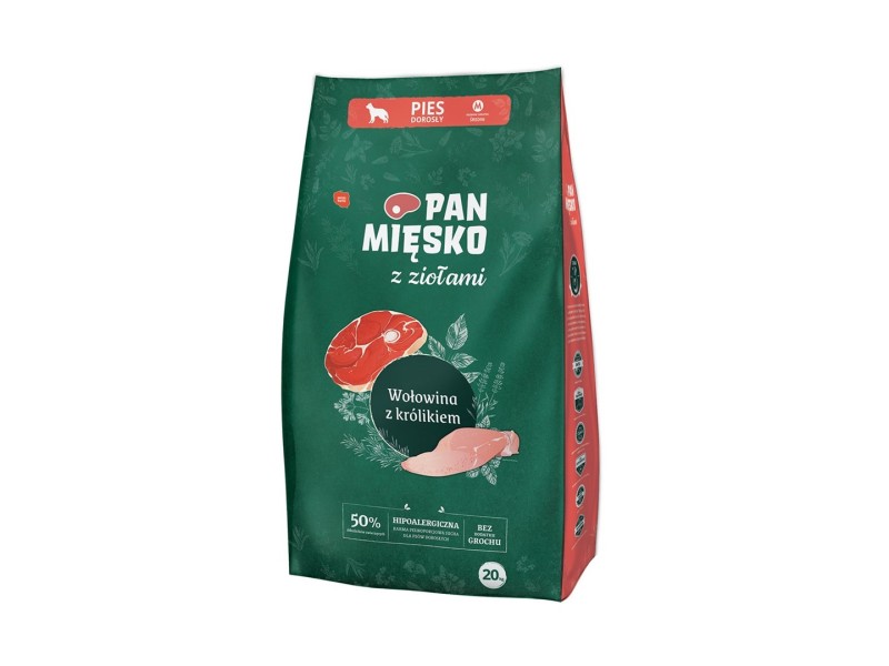 PAN MIĘSKO with herbs Beef with rabbit M - dry dog food - 20kg