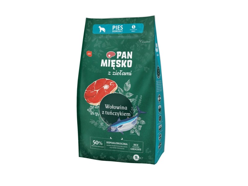 PAN MĘSKO with Herbs Beef with tuna S - dry dog food - 9kg