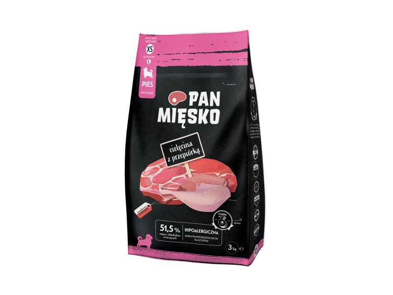 PAN MIĘSKO Veal with quail XS (puppy) - dry dog food - 3kg