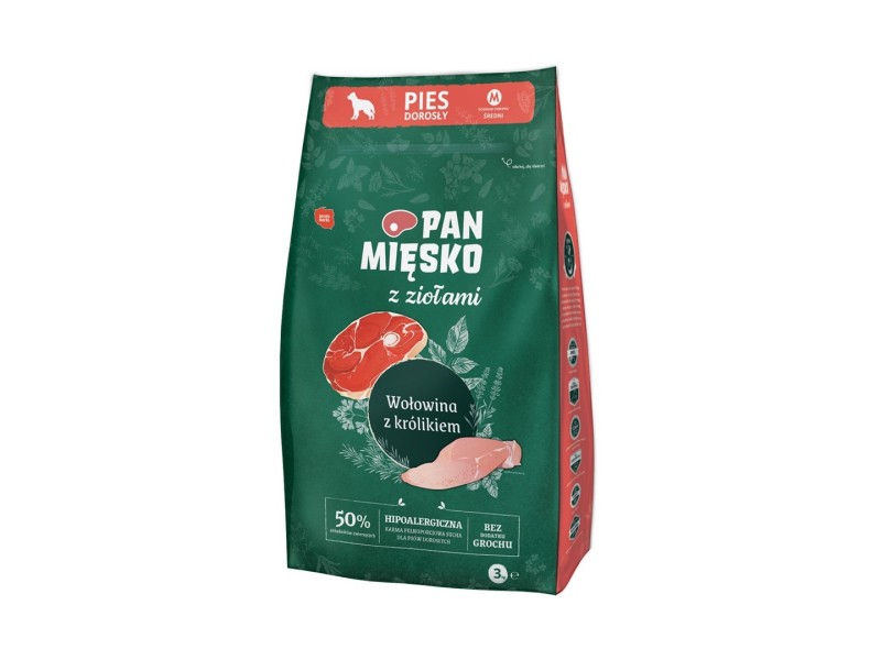 PAN MIĘSKO with Herbs Beef with Rabbit M - dry dog food - 3kg