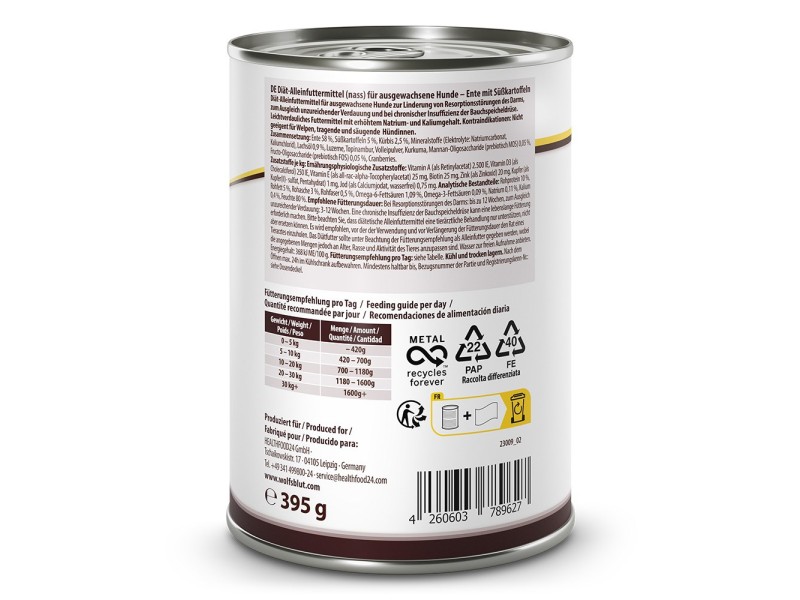 WOLFSBLUT VetLine Gastrointestinal Duck - wet dog food - 395g